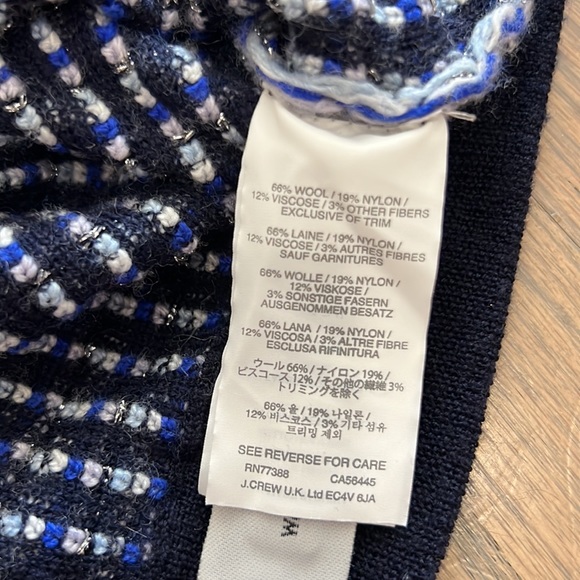J. Crew Tweed Wool Blue Silver Metallic Knit Quarter Sleeve Pullover Sweater S - Picture 3 of 3